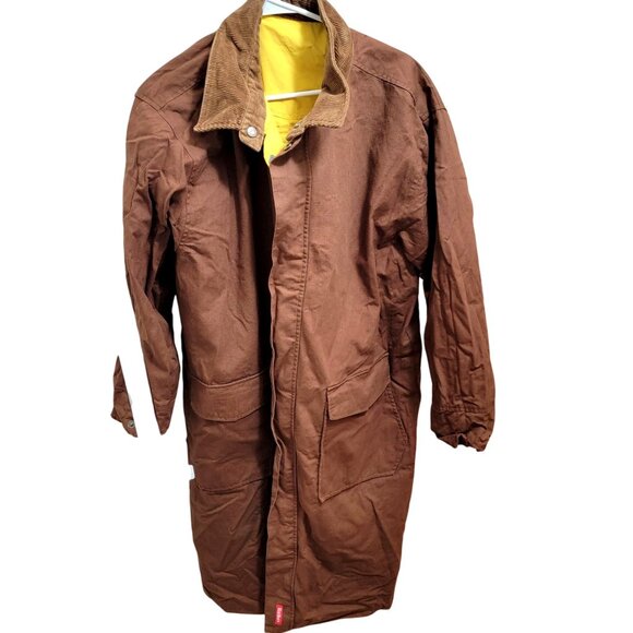 Marlboro Vintage 90s Reversible Duster / Rain Coat Medium Men Women Yellow Brown - Picture 11 of 15